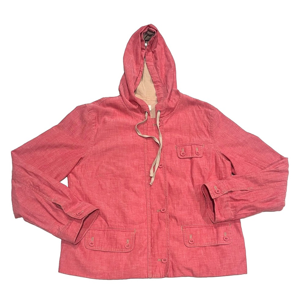JJill Jacket Hoodie Lightweight Button Front Pockets Salmon Pink Womens Medium